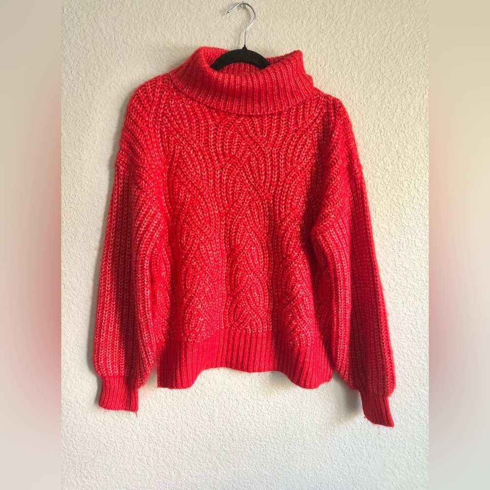 A new day red XS turtle neck oversized cable knit sweater